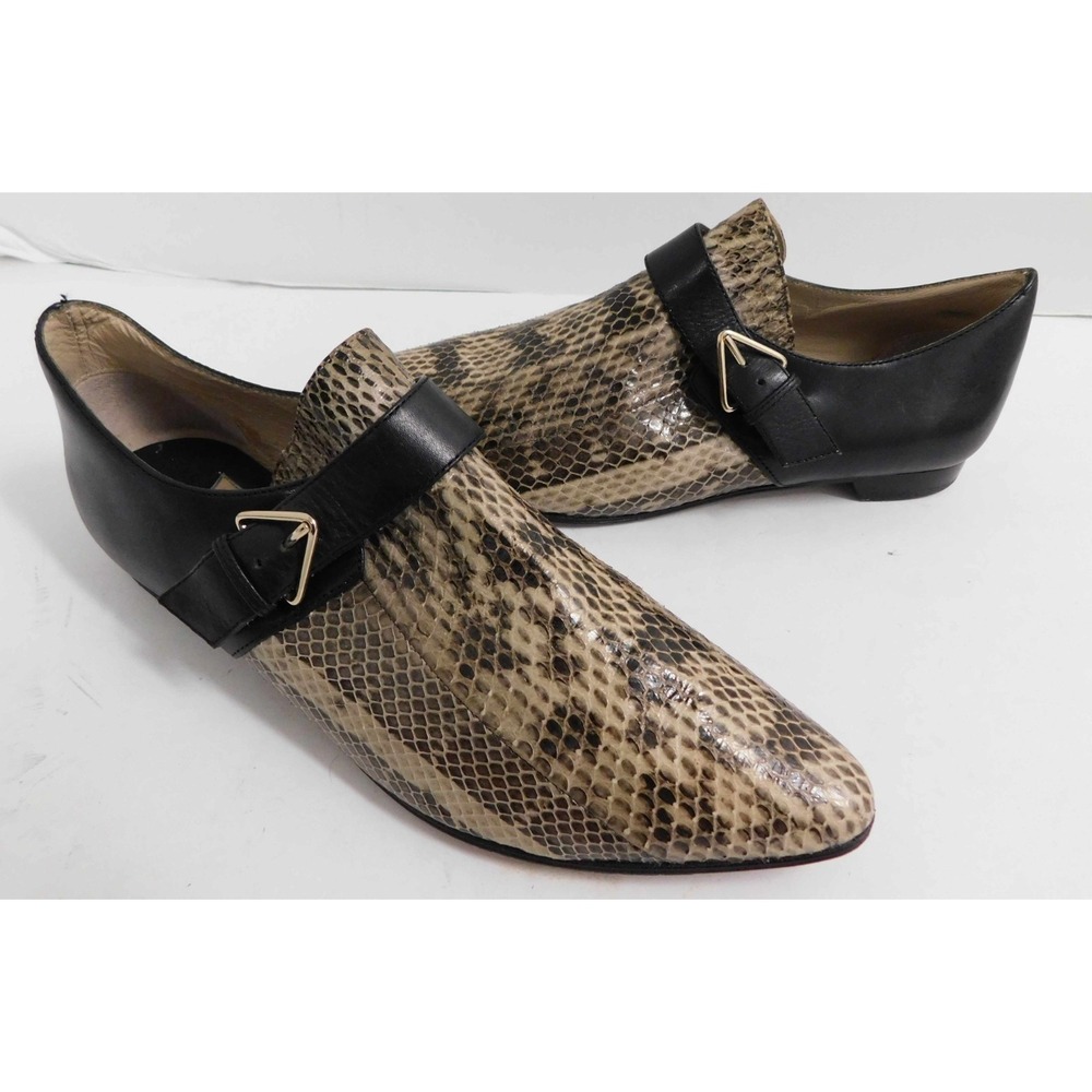 Derek Lam 10 Crosby-Roland Monk Shoes Beige/Black Snakeskin-Loafer sz 6.5 M